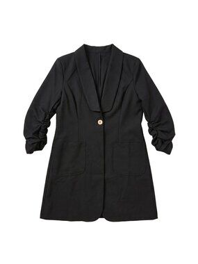 New Women’s Black Ruched Sleeve Single Button Blazer Small